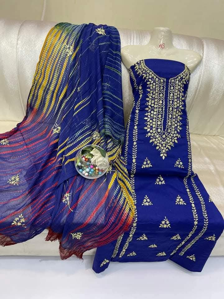 3pc Lawn Gotta Work Jall Dress (Tie & Dye Dupatta) Blue