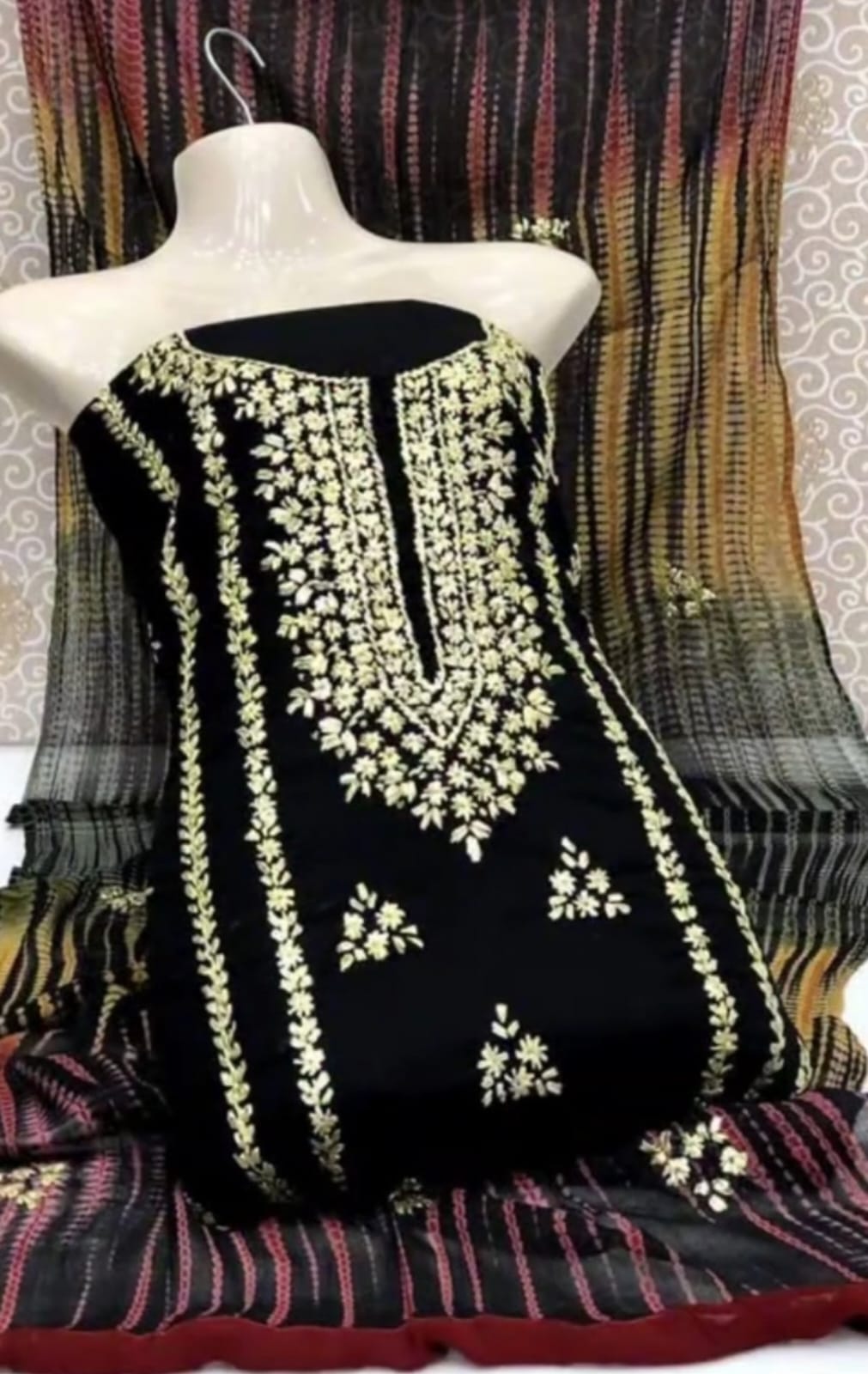 3pc Lawn Gotta Work Jall Dress (Tie & Dye Dupatta) Black