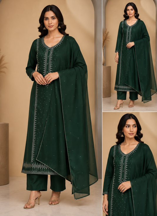 3pc Gul Ahmed Lawn Mukesh Embroided Dress (Green)