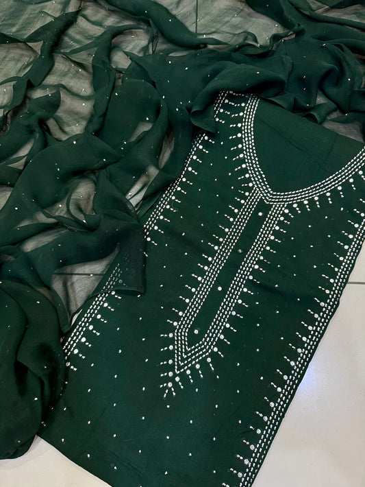 3pc Gul Ahmed Lawn Mukesh Embroided Dress (Green)