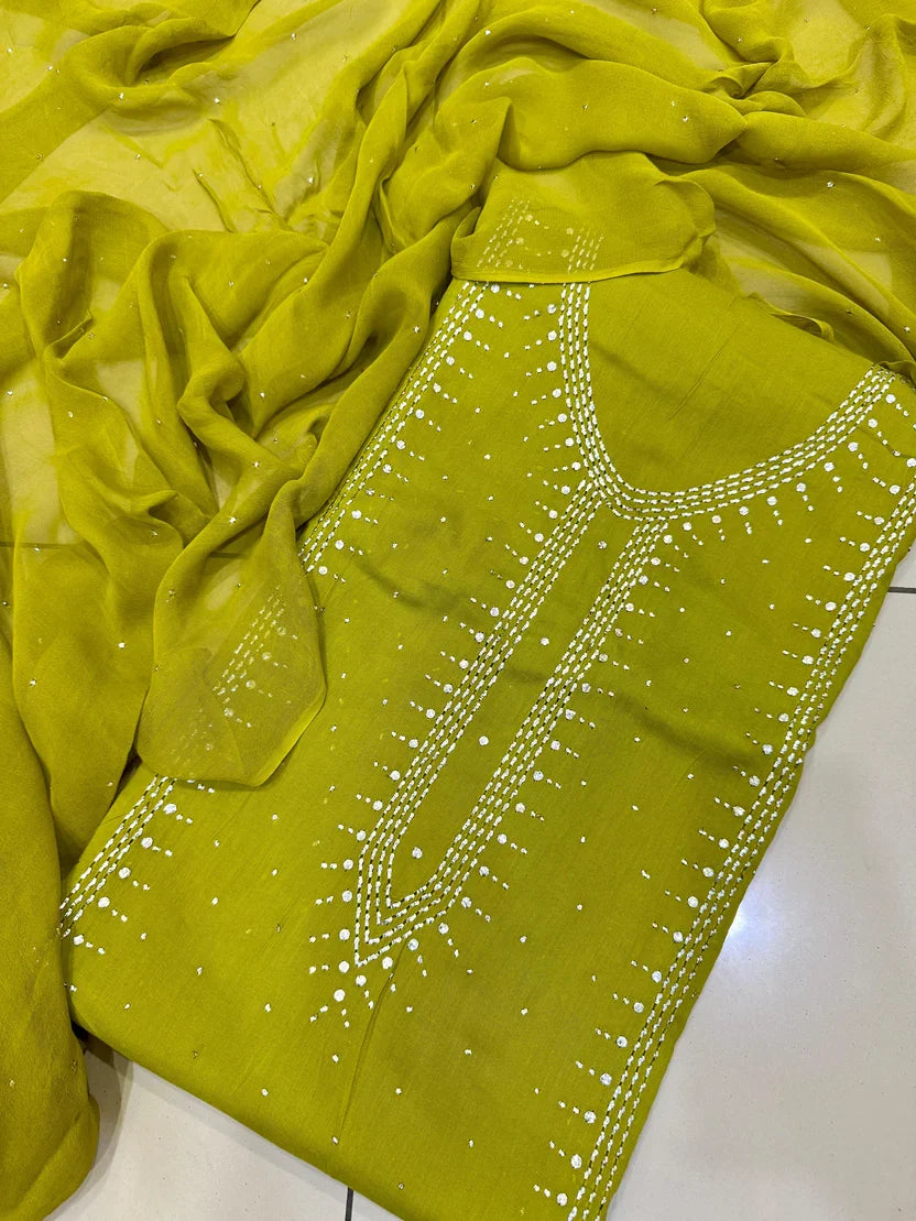 3pc Gul Ahmed Lawn Mukesh Embroided Dress (Dhani)