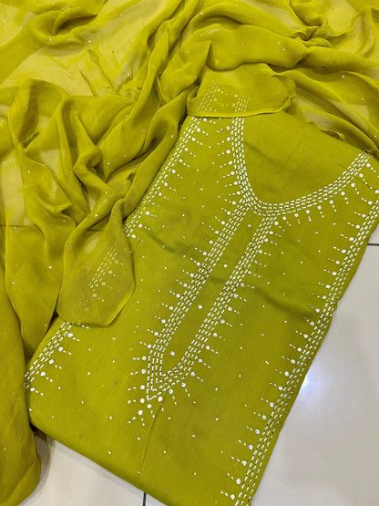 3pc Gul Ahmed Lawn Mukesh Embroided Dress (Dhani)