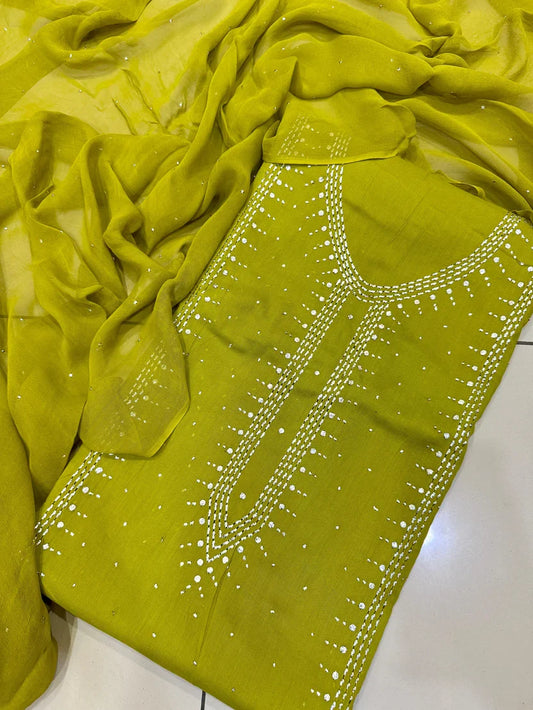3pc Gul Ahmed Lawn Mukesh Embroided Dress (Dhani)