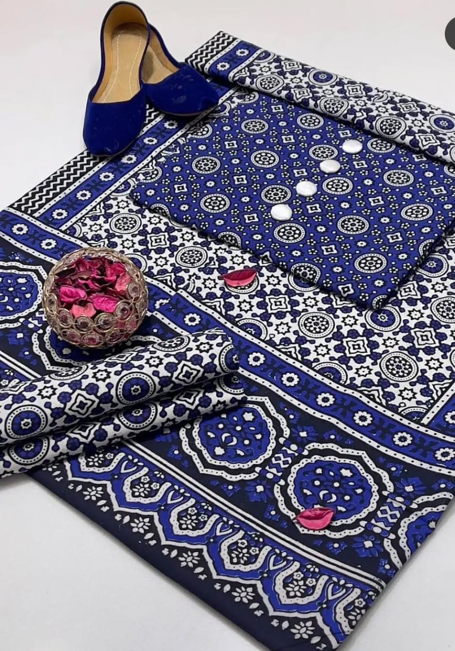 4pc Cotton Sindhi Ajrak Dress (Khussa Gift)