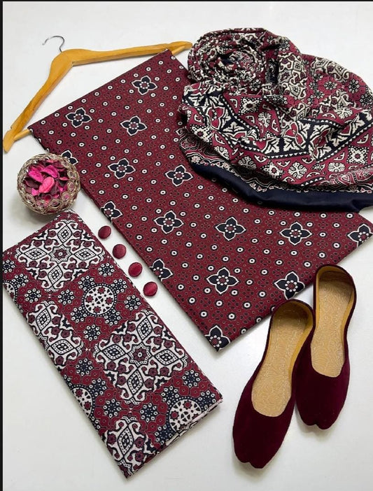 4pc Cotton Sindhi Ajrak Dress (Khussa Gift)