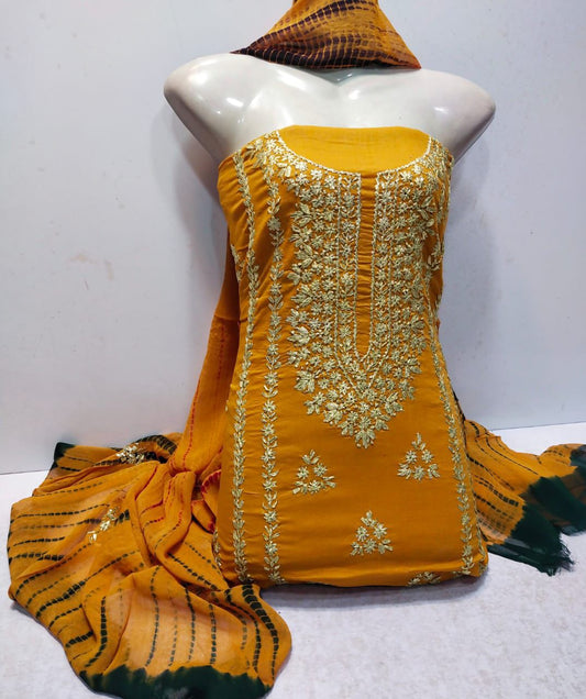 3pc Lawn Gotta Work Jall  Dress (Tie & Dye Dupatta) Yellow