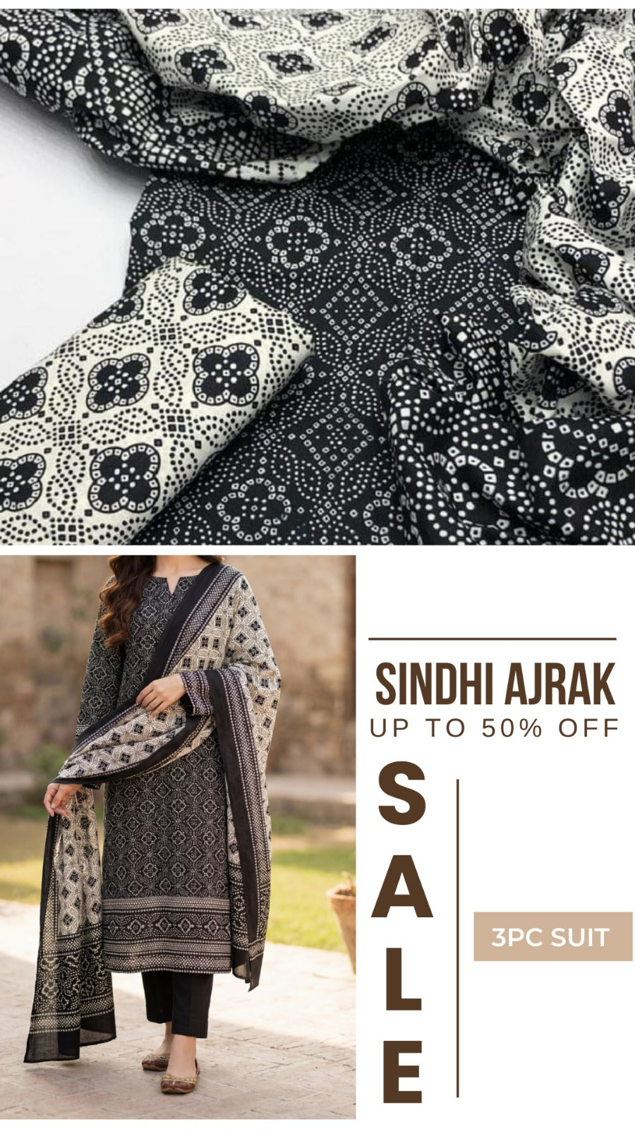 3pc Cotton Sindhi Ajrak Dress