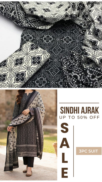 3pc Cotton Sindhi Ajrak Dress