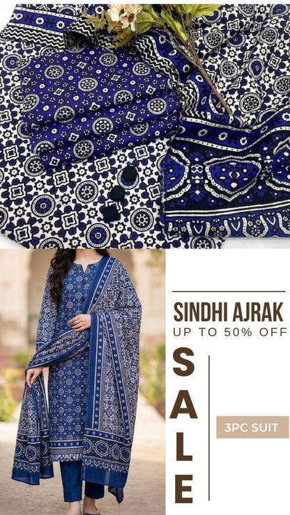 3pc Cotton Sindhi Ajrak Dress