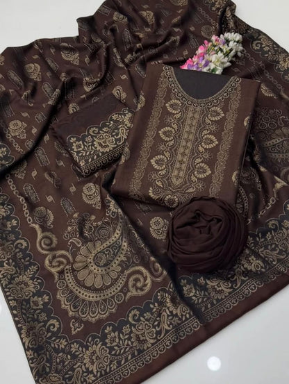 3PC Pashmina Wool Jacquard Dress