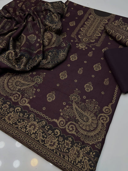 3PC Pashmina Wool Jacquard Dress