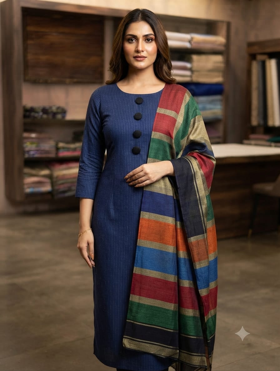 3PC KHADI MARINA SHAWL DRESS
