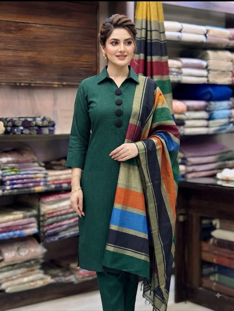 3PC KHADI MARINA SHAWL DRESS