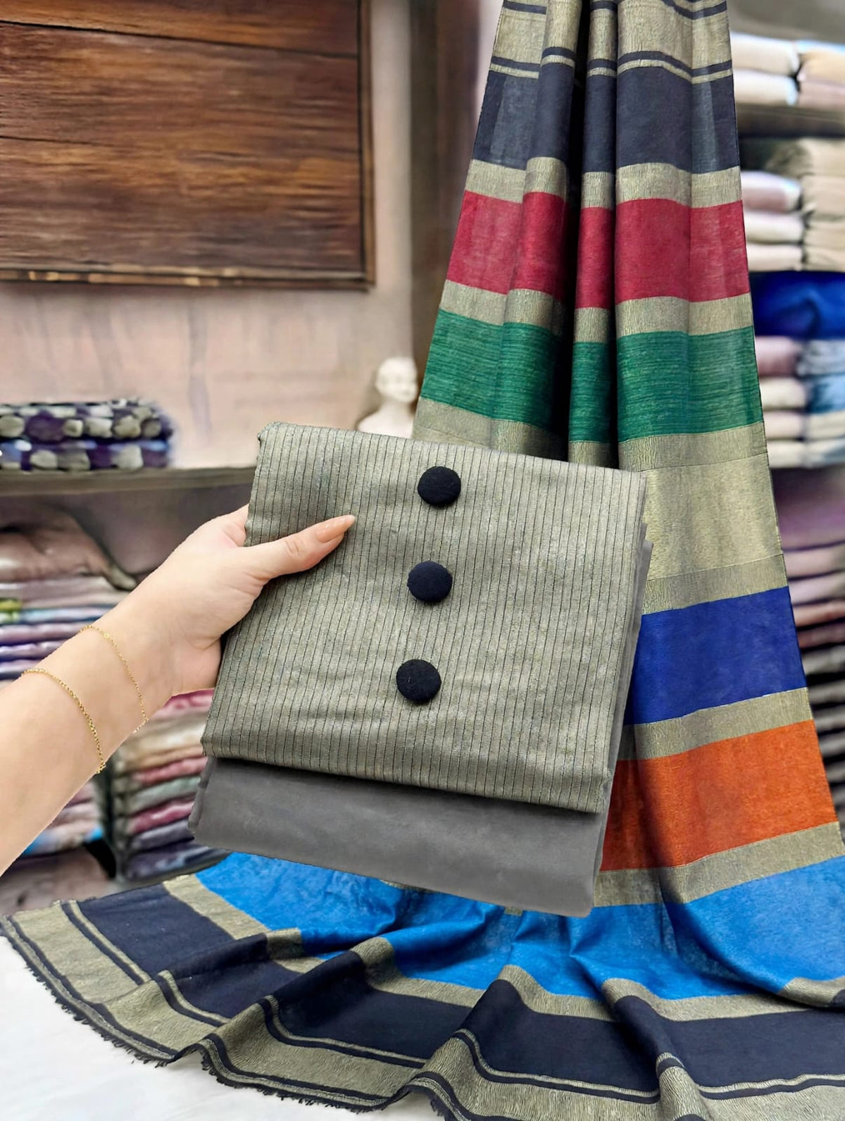 3PC KHADI MARINA SHAWL DRESS