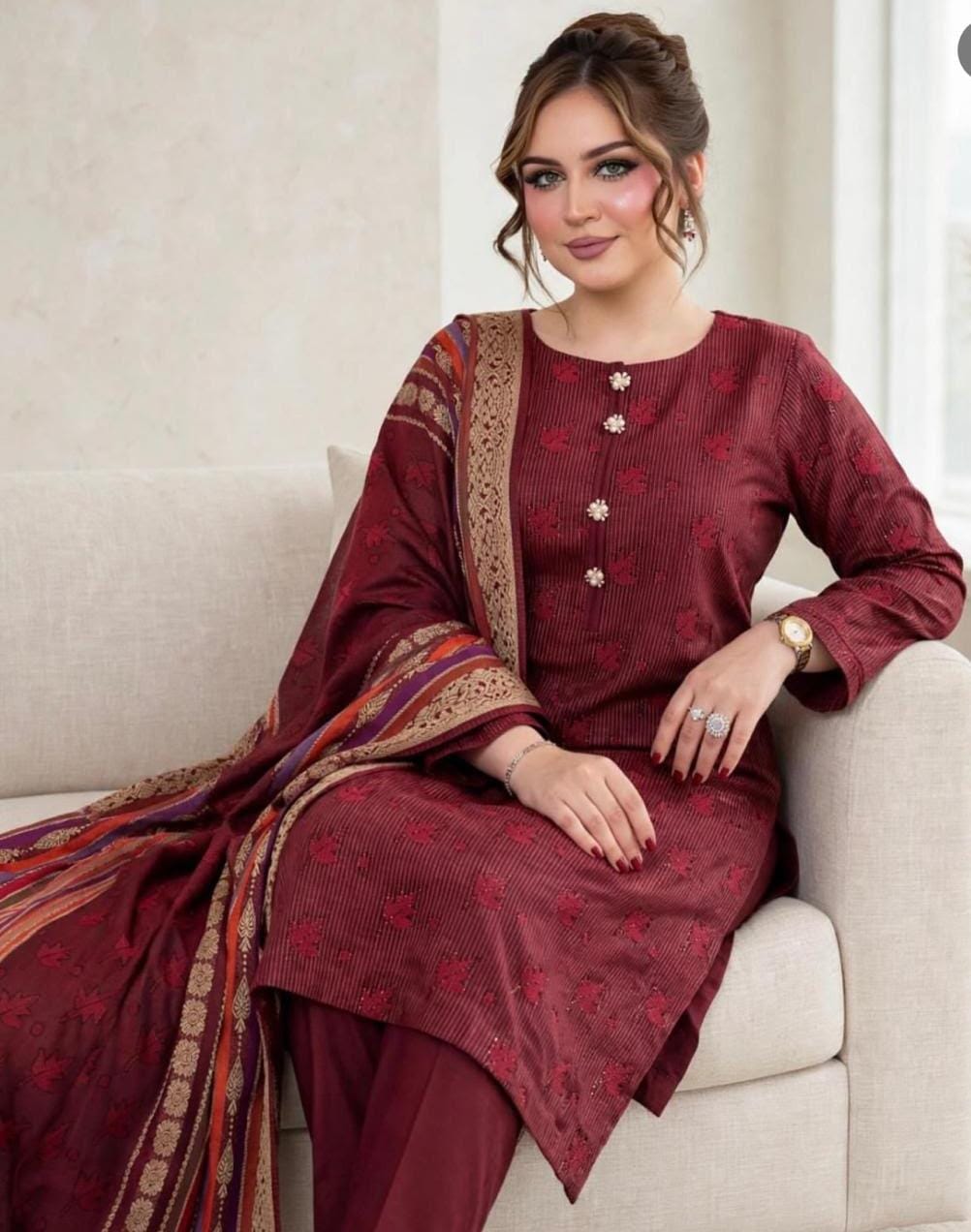 3pc Marina Banarsi Jaquard Designing Shawl Dress
