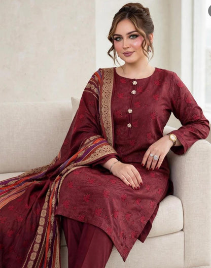 3pc Marina Banarsi Jaquard Designing Shawl Dress