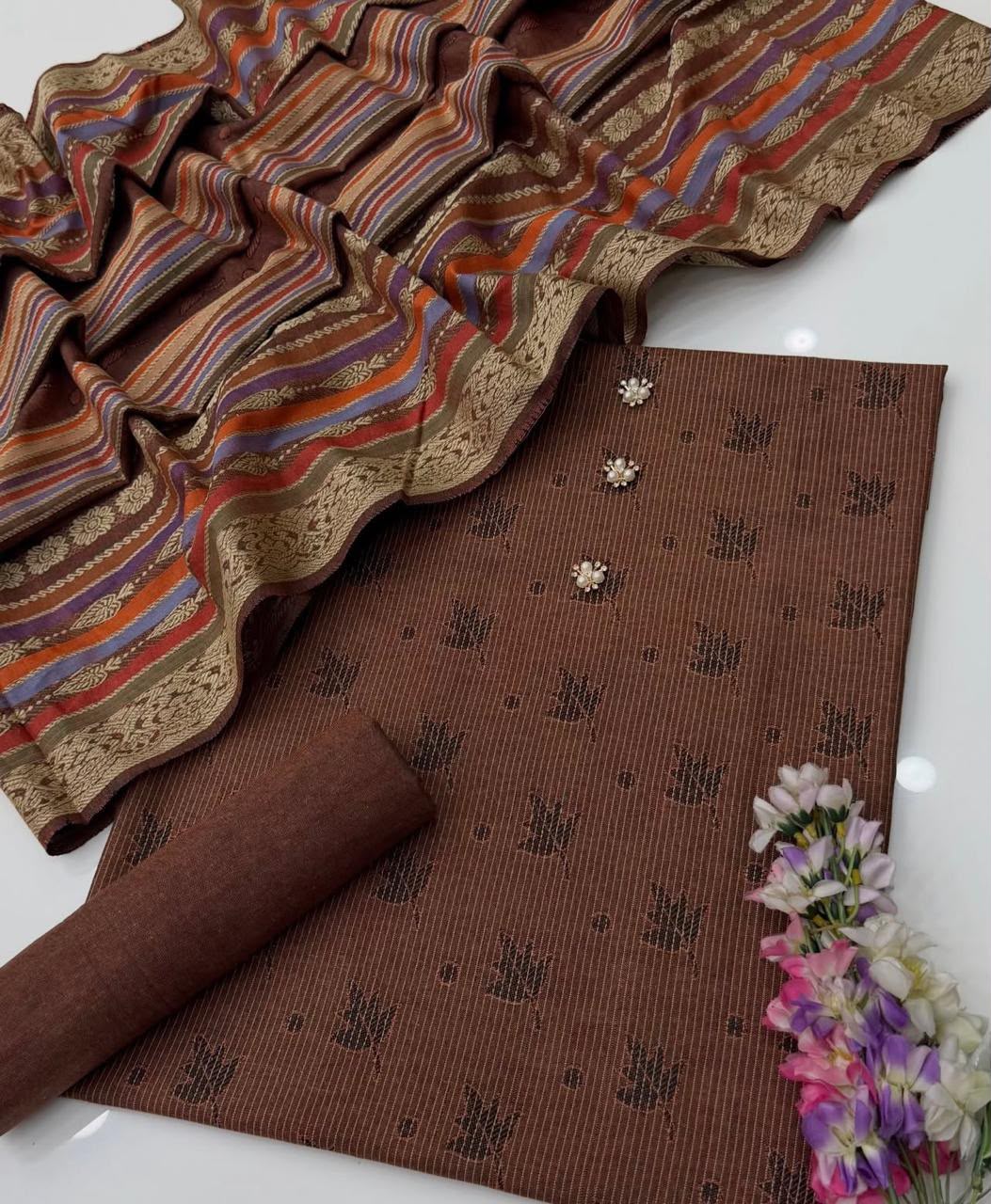 3pc Marina Banarsi Jaquard Designing Shawl Dress