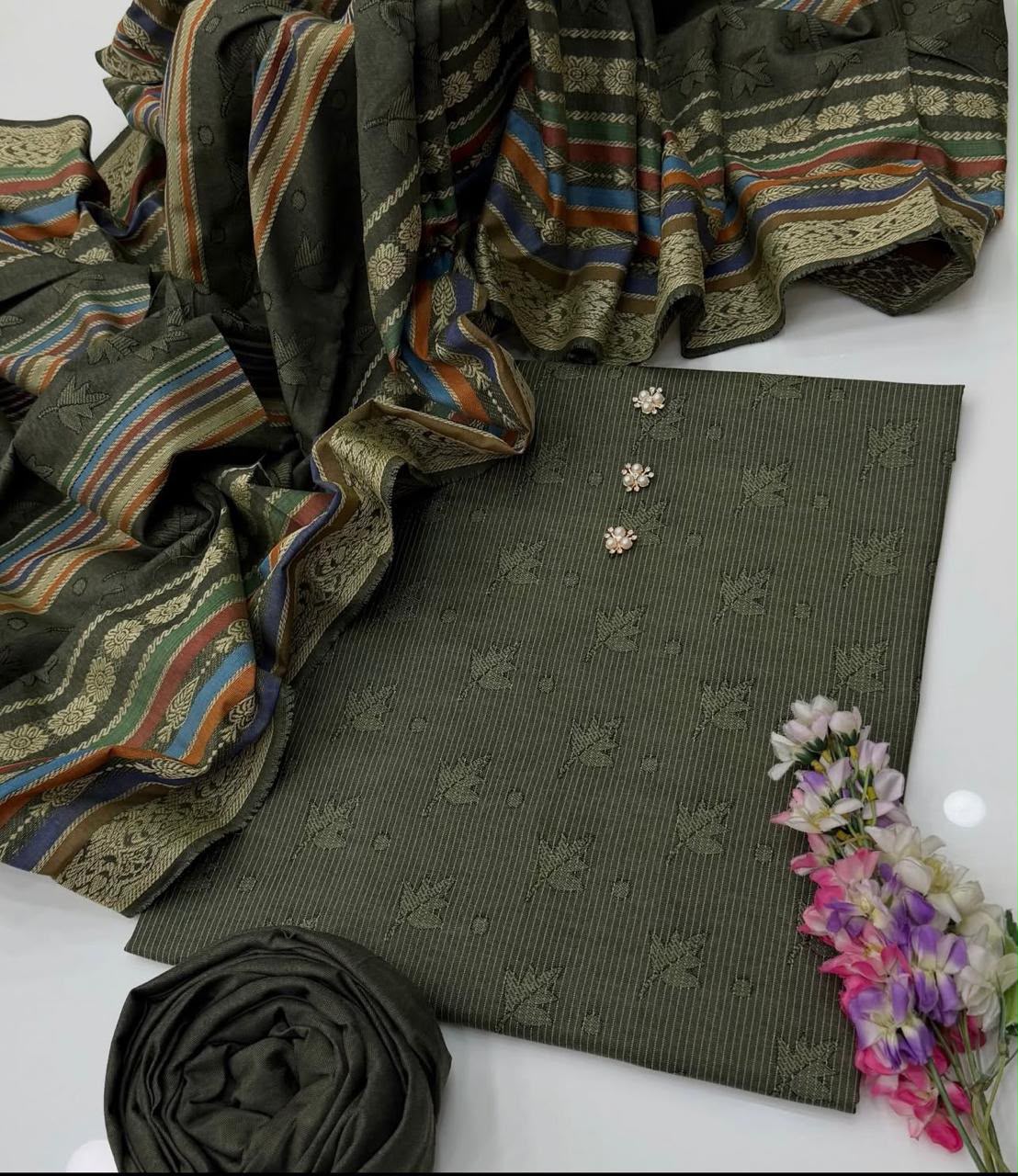 3pc Marina Banarsi Jaquard Designing Shawl Dress
