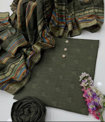 3pc Marina Banarsi Jaquard Designing Shawl Dress