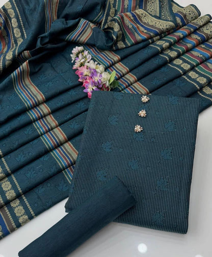 3pc Marina Banarsi Jaquard Designing Shawl Dress