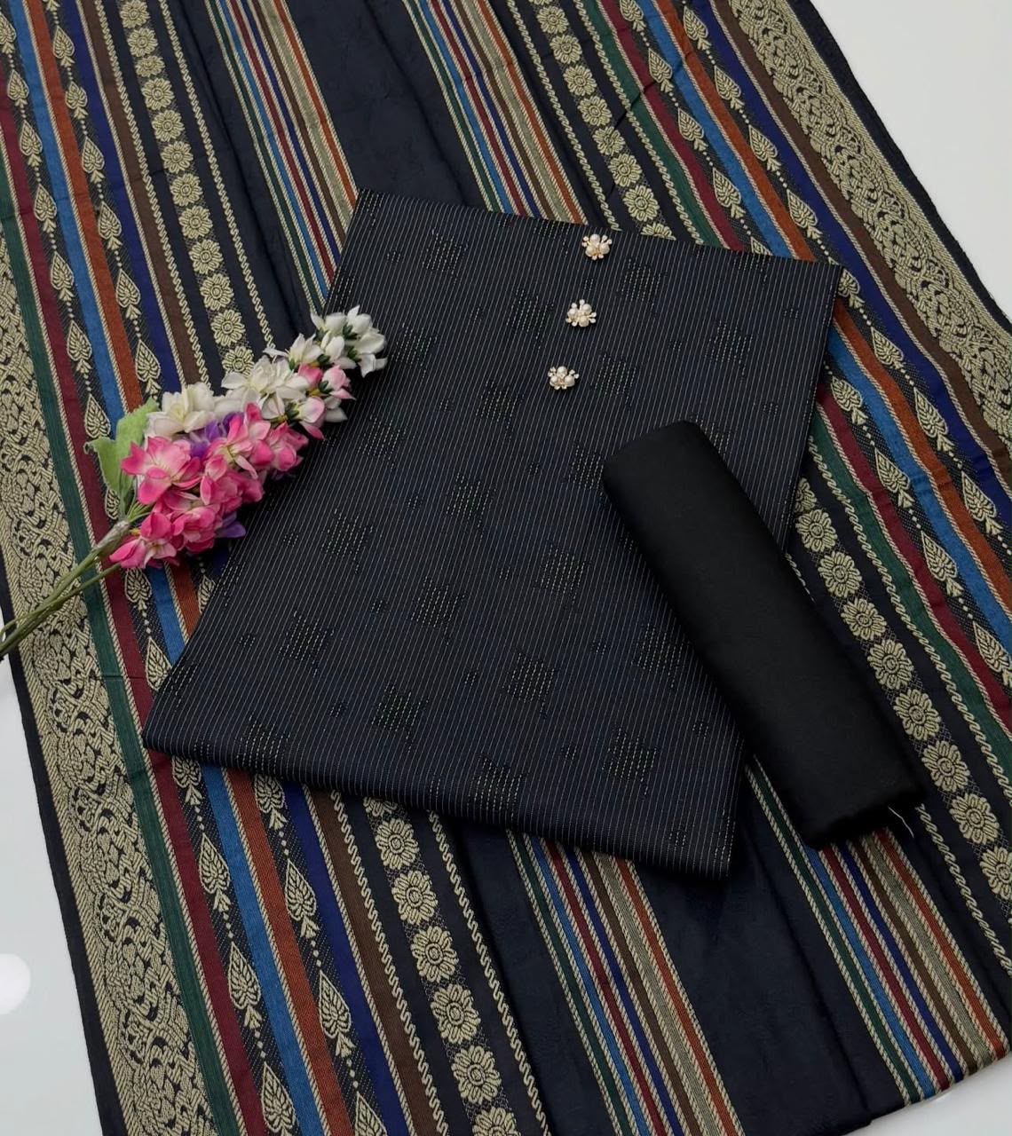 3pc Marina Banarsi Jaquard Designing Shawl Dress