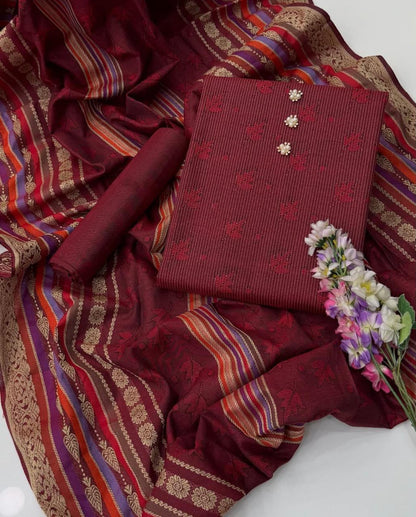 3pc Marina Banarsi Jaquard Designing Shawl Dress