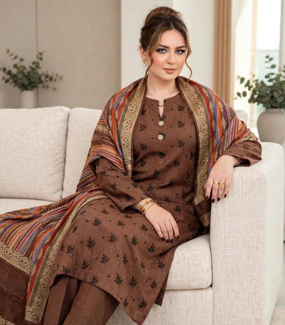 3pc Marina Banarsi Jaquard Designing Shawl Dress