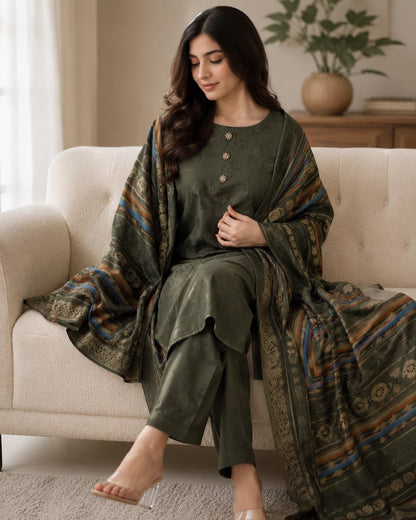 3pc Marina Banarsi Jaquard Designing Shawl Dress
