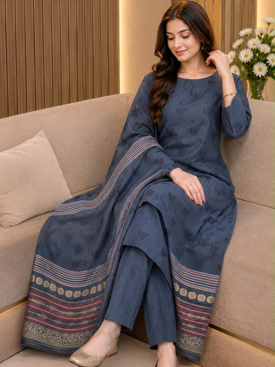 3pc Marina Banarsi Jaquard Designing Shawl Dress