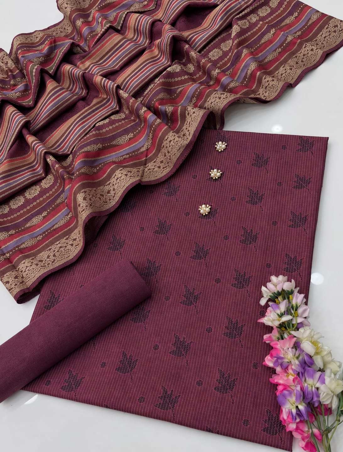 3pc Marina Banarsi Jaquard Designing Shawl Dress