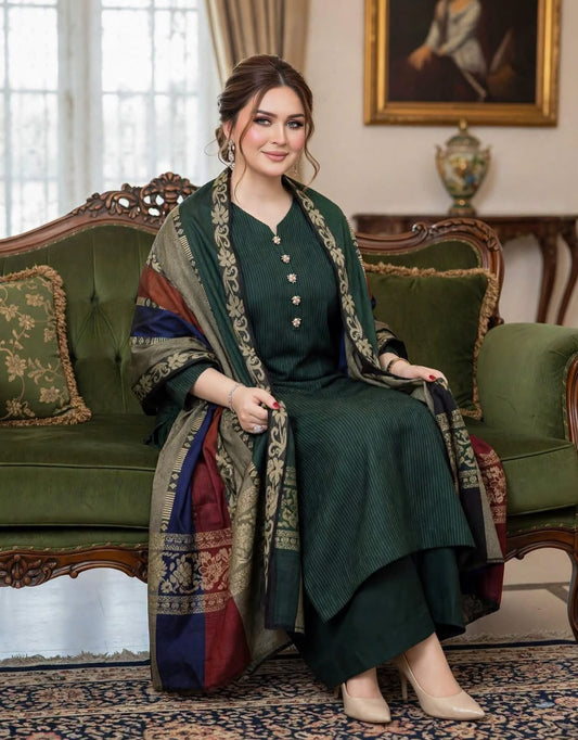 3pc Khaddi Marina Jaquard Shawl Dress