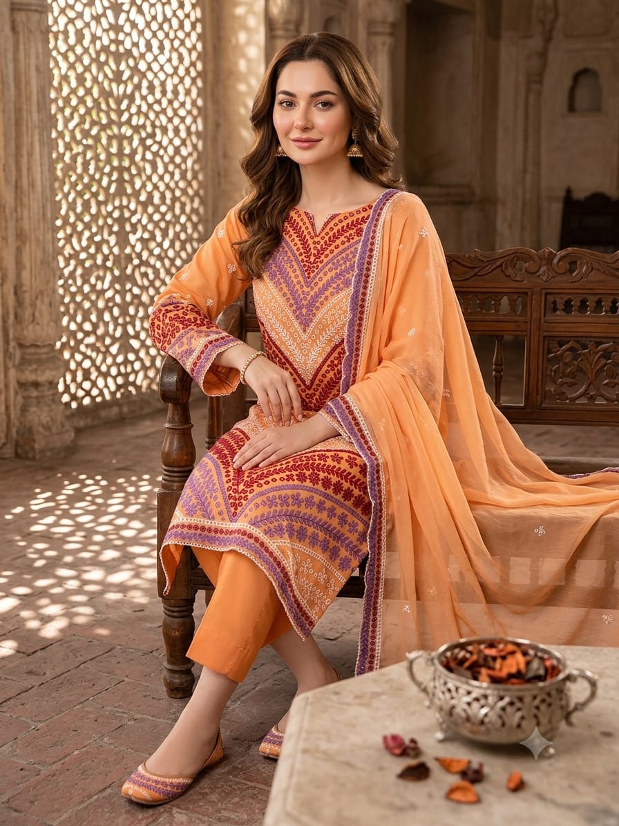 3pc Maria.B Lawn Embroided Dress