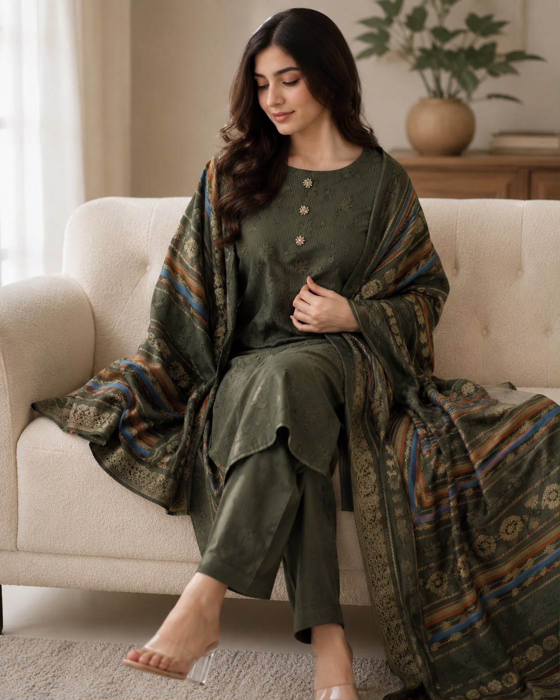 3pc Marina Banarsi Jaquard Designing Shawl Dress